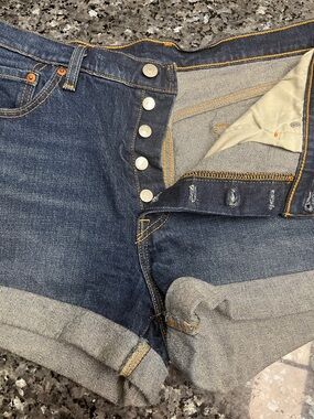 Levi's Dark Blue High-Rise Button-Fly Denim Shorts